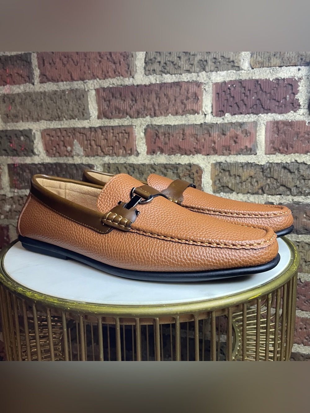 Henry Ferrera Tan Pebble Faux Leather Bit-Detail Loafers
